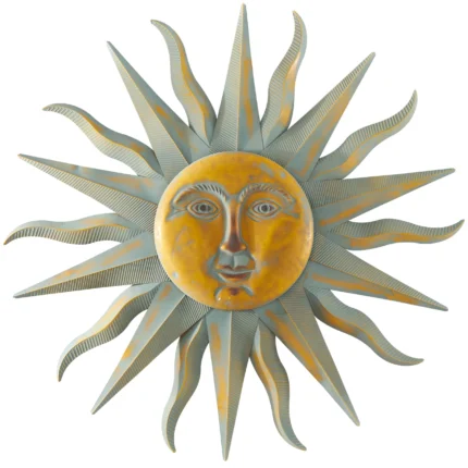 Gold Metal Indoor Outdoor Distressed Sun Wall Decor