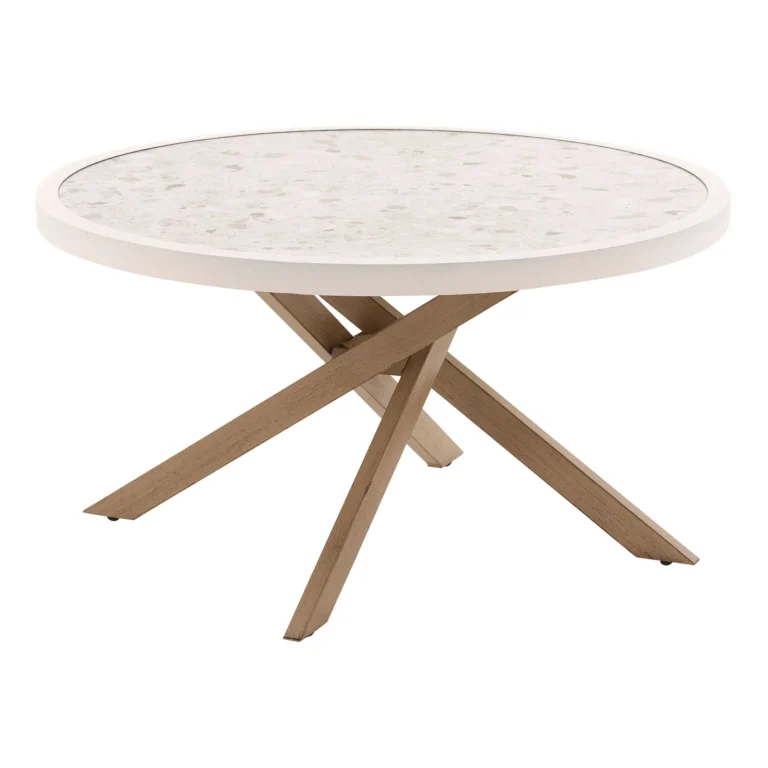 Round Outdoor Tile-Top Coffee Table, White