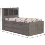 Twin Size Bed Frame with Headboard Bookcase & 6 Drawers