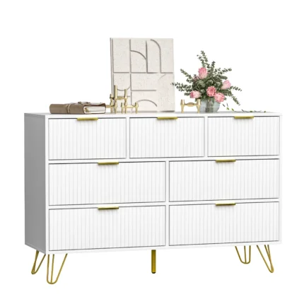 Dresser for Bedroom, White Bedroom Dresser with 7 Drawers, Modern Wide Dresser