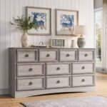 Gray Dresser for Bedroom, Modern Farmhouse Wide 10 Drawer Dresser, Chest of Drawers for Living Room