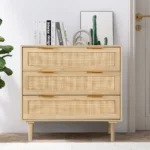 3 Drawer Dresser for Bedroom, Rattan Dresser, Wood Oak