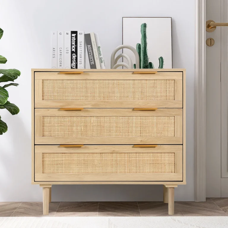 3 Drawer Dresser for Bedroom, Rattan Dresser, Wood Oak