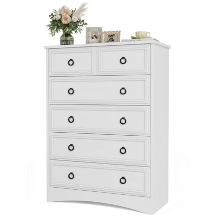 Modern 6 Drawer Dresser, Tall Storage Cabinet Chest of Drawers for Living Room Bedroom