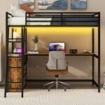 Metal Twin Size Loft Bed with Desk and Storage Drawers,LED Loft Bed Twin with USB Charging Station,Heavy Duty Loft Bed Frame