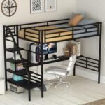 Twin Loft Bed with Desk and Storage Stairs, Heavy Duty Loft Bed with Atairs and Full-Length Guardrail