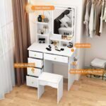 Vanity Set with Rectangular Mirror, Makeup Vanity Dressing Table with 5 Drawers