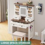 Farmhouse Vanity Desk with LED Lighted Sliding Mirror Makeup Vanity Table with 4 Drawers Shelves