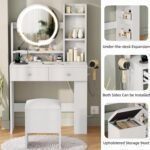 Makeup Vanity Desk with LED Lighted Mirror, White Vanity Set with Charger Station, Small Spaces Vanity Table