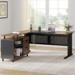 Tribesigns 63 Inch Executive Desk with File Cabinet, Large Office Desk L Shaped Computer Desk with Drawers and Storage Shelves