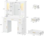 Esmlada Vanity Desk with Mirror, LED Lights and Power Outlet, Large Vanity Table Set with Display Cabinets
