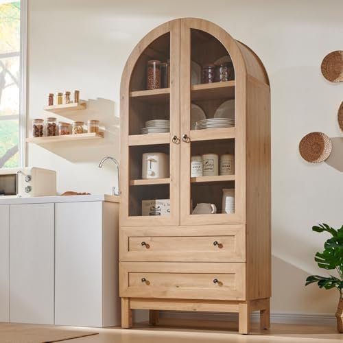 IFGET 71" Tall Arched Kitchen Pantry, Modern Farmhouse Wood Kitchens Storage Cabinets with 2 Large Drawers IFGET 71" Tall Arched Kitchen Pantry, Modern Farmhouse Wood Kitchens Storage Cabinets with 2 Large Drawers