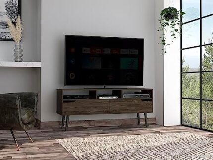 arsehhwe TV Stand with 2 Drawers and 3 Open Shelves, Accommodates TVs up to 60 inches