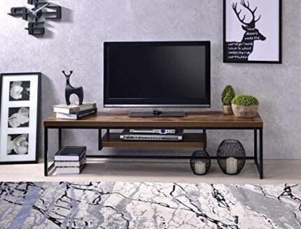 arsehhwe Modern Oak and Black Metal Finish TV Stand with Ample Storage, Accommodates Up to 60 Inch Flat Screen