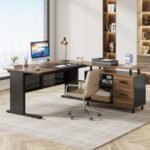 Tribesigns 63 Inch Executive Desk with File Cabinet, Large Office Desk L Shaped Computer Desk with Drawers and Storage Shelves