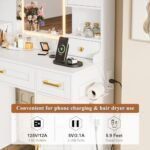 Esmlada Vanity Desk with Mirror, LED Lights and Power Outlet, Large Vanity Table Set with Display Cabinets