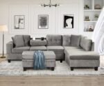 Euroco Modern Sectional Sofa with Storage Ottoman, L-Shape Couch with 2 Pillows and Cup Holder