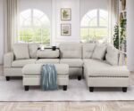 Euroco Modern Sectional Sofa with Storage Ottoman, L-Shape Couch with 2 Pillows and Cup Holder