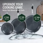 HexClad 6 Piece Hybrid Stainless Steel Cookware Pan Set 8 inch,10 inch,12 inch with Glass Lids,Size: One size,Black