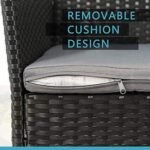 5 Piece Wicker Patio Dining Set,Outdoor Rattan Table and Chairs Sets for 4,Tempered Glass Top with Umbrella Hole Great for Deck Garden Yard Balcony,Black