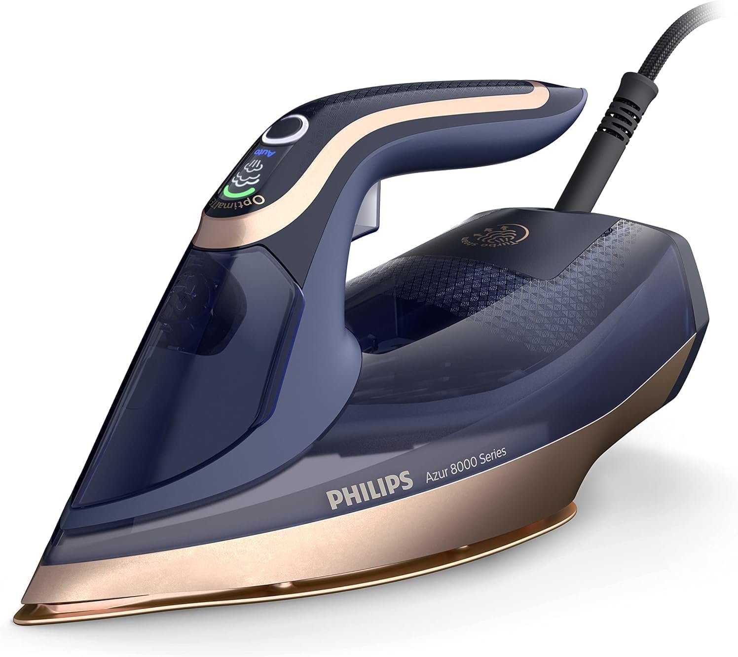 Philips Azur 8000 Series Steam Iron - 85 g/min of Continuous Steam,260g Turbo Steam Boost,3000 W,OptimalTEMP Technology,SteamGlide Elite Soleplate,Dark Blue (DST8050/26) Philips Azur 8000 Series Steam Iron - 85 g/min of Continuous Steam,260g Turbo Steam Boost,3000 W,OptimalTEMP Technology,SteamGlide Elite Soleplate,Dark Blue (DST8050/26)