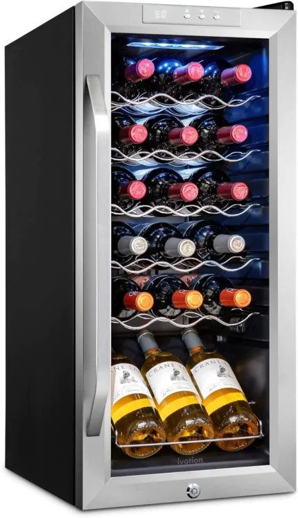 18 Bottle Compressor Wine Cooler Refrigerator w/Lock,Large Freestanding Wine Cellar For Red,White,Champagne or Sparkling Wine,41f-64f Digital Temperature Control Fridge Glass Door Black