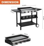 Hykolity 4 Burner Flat Top Gas Griddle with Ceramic Coated Iron Pan