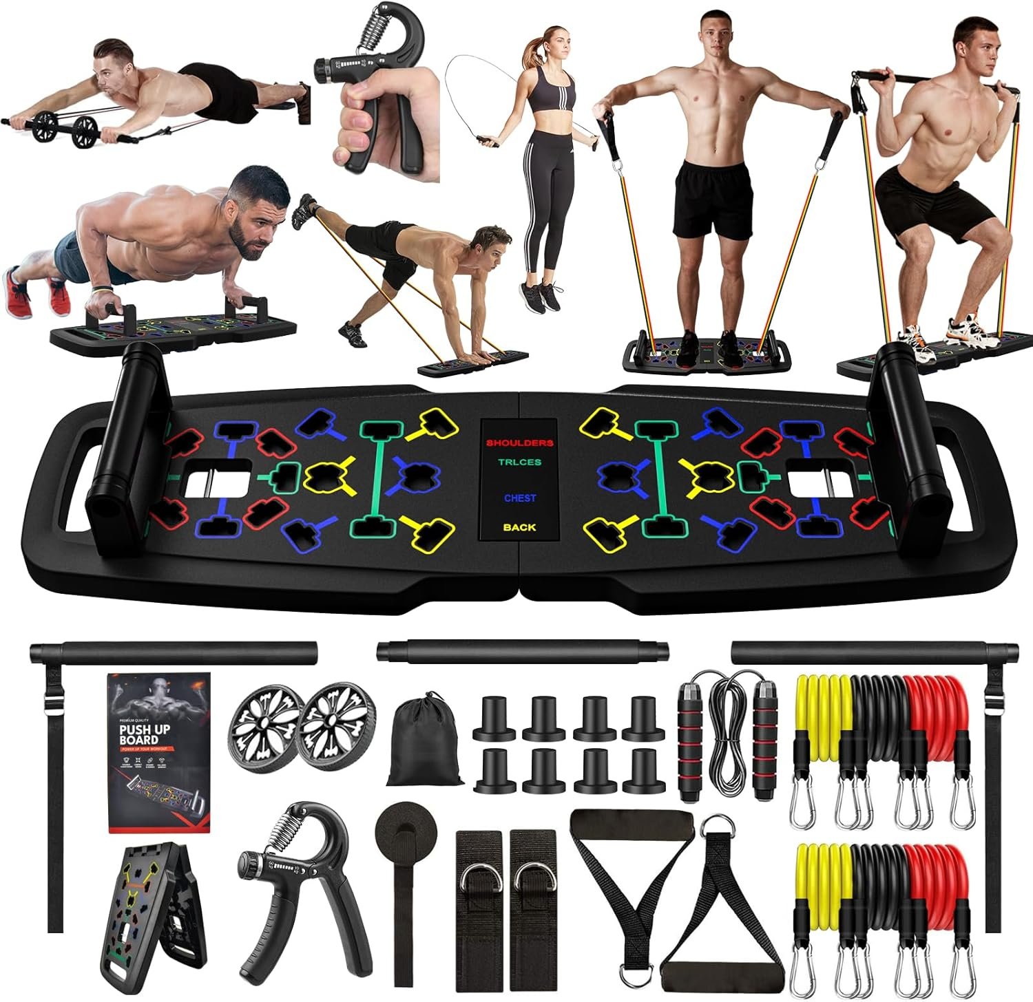 22-in-1 Home Gym Equipment,Portable Push Up Stands Press Up Board Handles for floor Home Gym Systems with 36 Gym Accessories,Resistance Band Bar,Abdominal Rollers 22-in-1 Home Gym Equipment,Portable Push Up Stands Press Up Board Handles for floor Home Gym Systems with 36 Gym Accessories,Resistance Band Bar,Abdominal Rollers