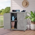 SoliWood Outdoor Storage Cabinet & Potting Bench Table with Metal Top