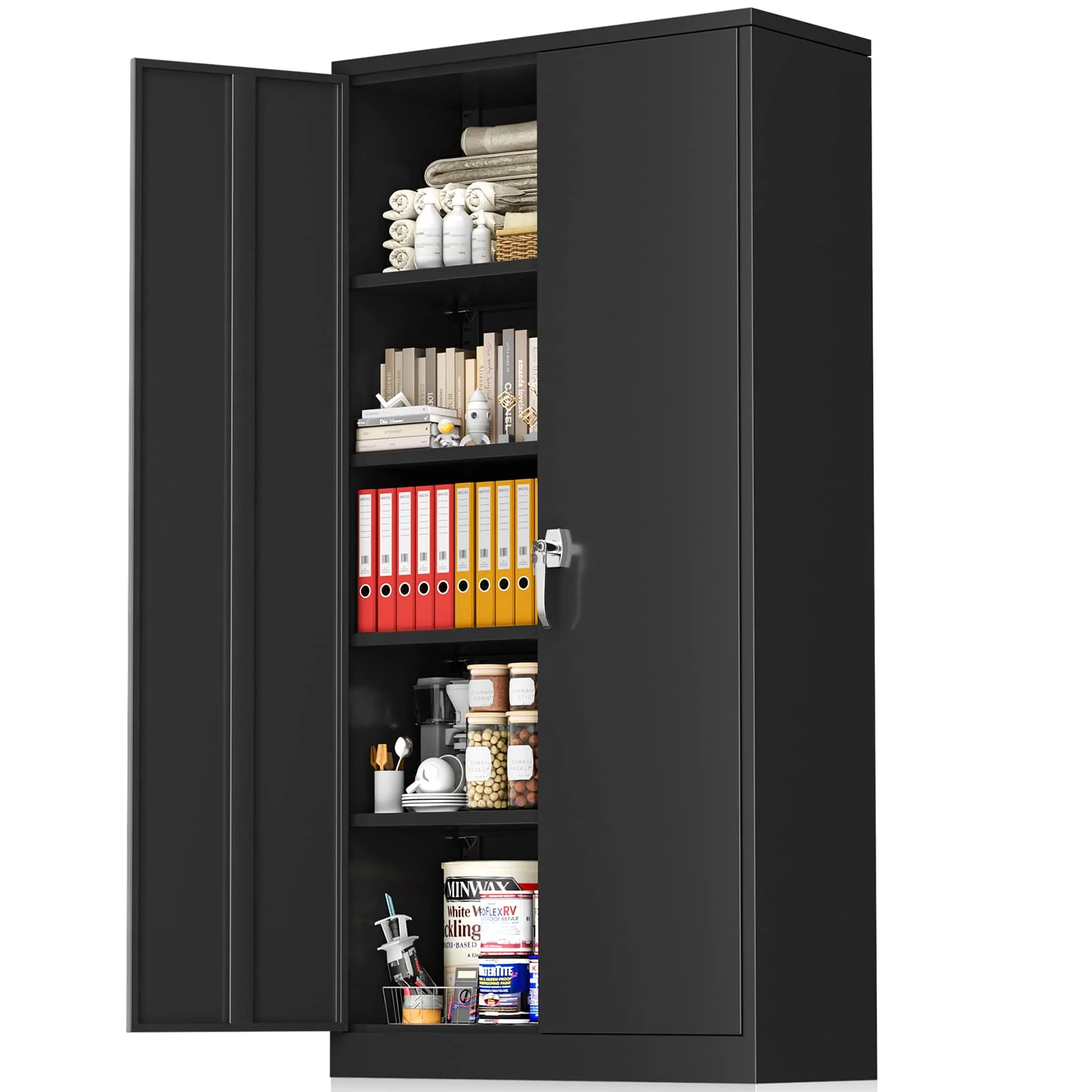 Greenvelly 72 Black Storage Cabinet with Doors Greenvelly 72 Black Storage Cabinet with Doors
