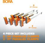 Bora 4-Piece Parallel Clamp Set 3.5-Inch Wide Padded Jaw Provides Constant