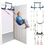 6 Piece Indoor Doorway Gym Set for Kids ÿ Indoor Swing for Kids Includes Kids Swing Chair,Rings,Hanging Trapeze,Ladder,Swinging Rope & Pullup Bar