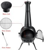 SINGLYFIRE Patio Backyard Wooden Fire Pit with Chiminea Cover Rust-Free Iron