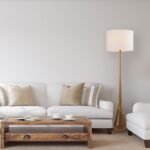 Globe Floor Lamp,2-Tone Wood Toned Base,White Fabric Shade,Socket Rotary Switch