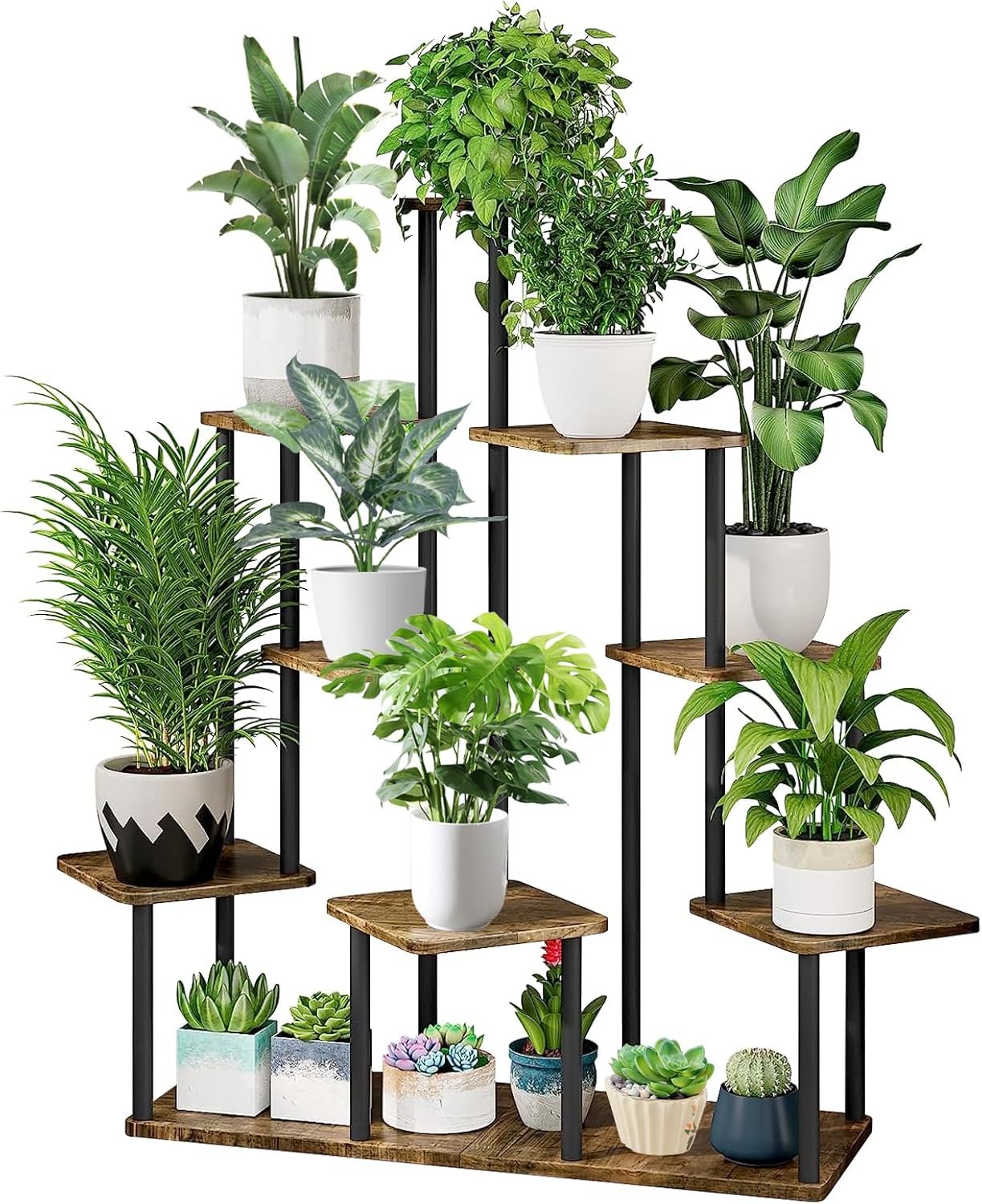 YOCOMEY 9 Tier Wood Tall Plant Stand Metal Rack Indoor,Multiple Flower Pot Holder Shelves Corner Rack,Planter Shelf Display Rack Storage Organizer for Patio Living Room Balcony Garden(Black) YOCOMEY 9 Tier Wood Tall Plant Stand Metal Rack Indoor,Multiple Flower Pot Holder Shelves Corner Rack,Planter Shelf Display Rack Storage Organizer for Patio Living Room Balcony Garden(Black)