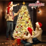 iFanze 6ft Pre-Lit Snow Flocked Christmas Tree with 1000 Tips 250 Warm Lights,Hinged Artificial Holiday Xmas Pine Tree