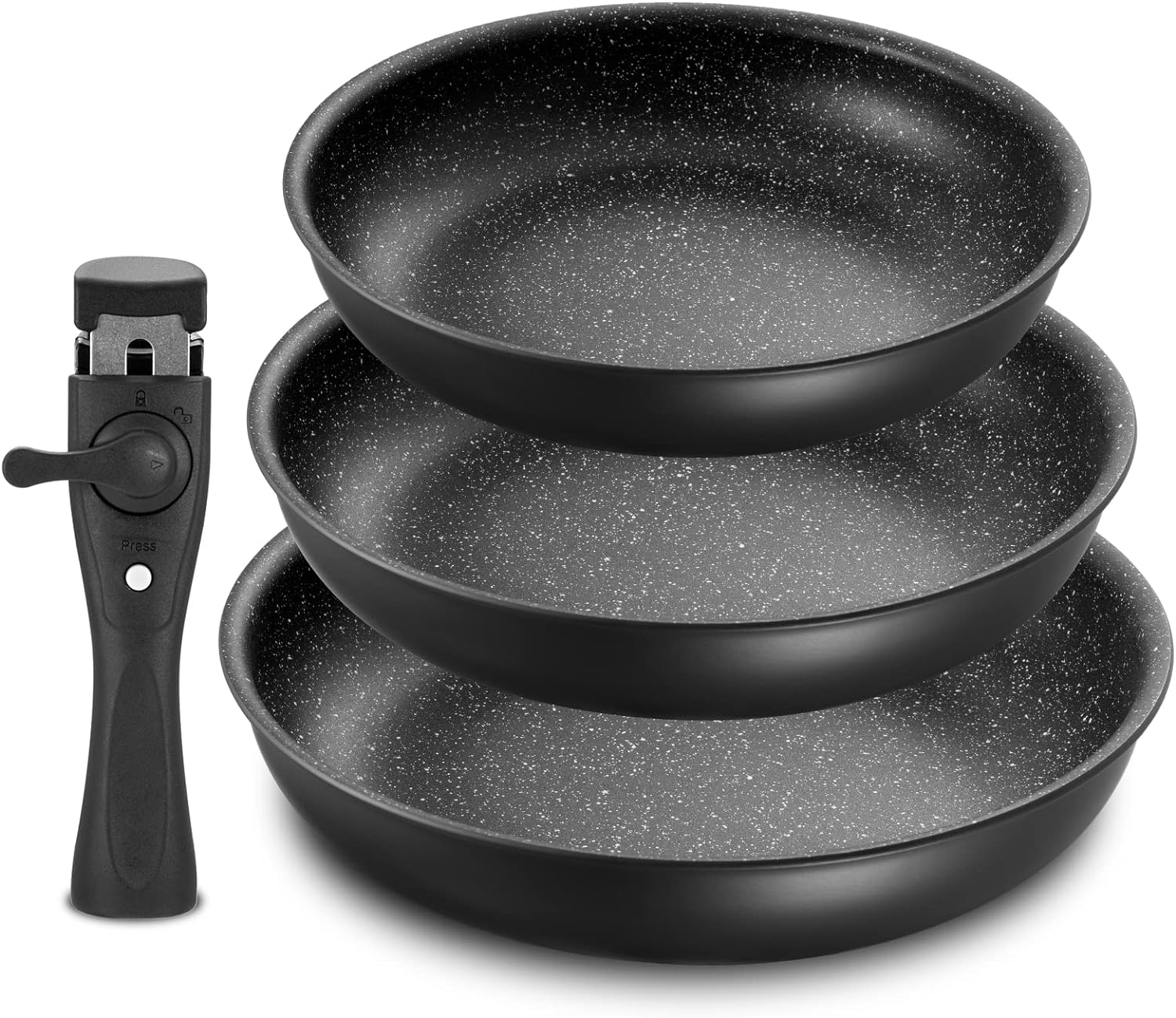 Fadware 4-Piece Frying Pan Set 20 + 24 + 28 cm Frying Pan Set with Removable Handle for All Hobs Including Induction Non-Stick Coating Oven Safe Easy Cleaning Black Fadware 4-Piece Frying Pan Set 20 + 24 + 28 cm Frying Pan Set with Removable Handle for All Hobs Including Induction Non-Stick Coating Oven Safe Easy Cleaning Black