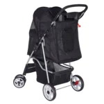 Foldable Pet Stroller,Cat/Dog Stroller with 4 Wheel,Pet Travel Carrier Strolling Cart with Storage Basket,Cup Holder,Black
