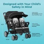 Gaggle by Foundations Compass Quad 4 Seat Stroller | 4-Seat Stroller for Daycare | Oversized UV Blocking Canopy | 5-Point Harness | Easy Loading | Storage Bucket | Teal