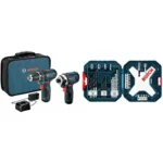 BOSCH CLPK22-120 12V Max Cordless 2-Tool 3/8 in. Drill/Driver and 1/4 in. Impact Driver Combo Kit with 2 Batteries,Charger and Case,Blue