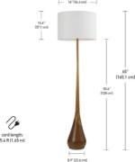 Globe Floor Lamp,2-Tone Wood Toned Base,White Fabric Shade,Socket Rotary Switch