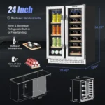 Yolsali 24 Inch Wine Cooler,Beverage Refrigerator,Dual Zone Wine Cooler Refrigerator with 2 Safety Locks,Adjustable Legs,Soft LED Light,Hold 20 Bottles and 57 Cans,Built-In or Freestanding
