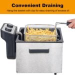 Electric Deep Fryer with Basket for Home Use,Lid with Viewing Window and Odorless Filter,Adjustable Temperature,5.3 Quart,Stainless Steel