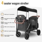 Elite Pro All-Terrain 4 Seater Wagon Stroller for Kids - Heavy-Duty 300lb Capacity,One-Hand Fold Design,High Seats with 5-Point Harness,Adjustable Canopy and Handlebars,Light Grey