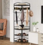 YOPCTUO 3-in-1 Entryway Coat Rack Industrial Hall Tree Corner Cloth Rack with Bench Hallway Coat and Shoe Rack for Corner Entryway Organizer with Metal Shoe for Hallway Corner Entran