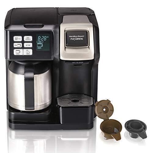 Hamilton Beach FlexBrew Thermal Coffee Maker,Single Serve & Full Pot,Compatible with K-Cup Pods or Grounds,Programmable,Black and Stainless (49966) Hamilton Beach FlexBrew Thermal Coffee Maker,Single Serve & Full Pot,Compatible with K-Cup Pods or Grounds,Programmable,Black and Stainless (49966)