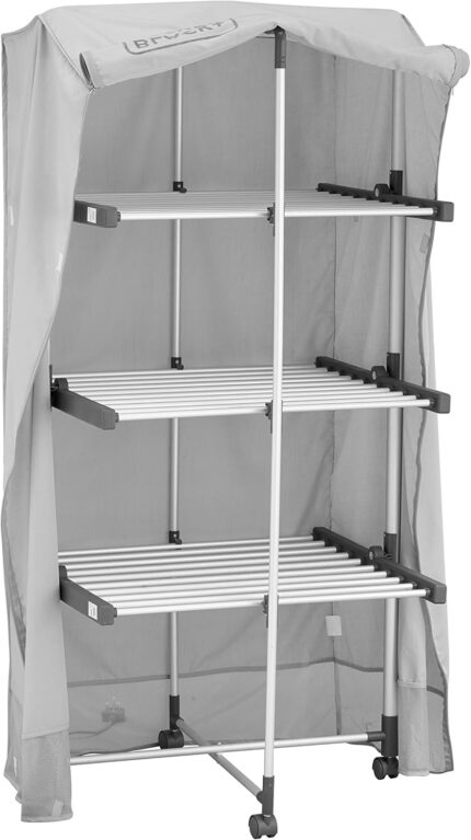 BLACK+DECKER 63099 3-Tier Heated Clothes Airer Aluminium,Cool Grey,140cm x 73cm x 68cm