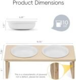 10?? Tilted Wooden Stand Elevated Cat Food and Water Bowls with Thick Ceramic