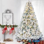 iFanze 6ft Pre-Lit Snow Flocked Christmas Tree with 1000 Tips 250 Warm Lights,Hinged Artificial Holiday Xmas Pine Tree