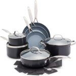 GreenPan Valencia Pro Hard Anodised Healthy Ceramic Non-Stick 11-Piece Cookware Set,PFAS-Free,Pots and Pan Set,Includes Frying Pans,Saut??,Sauce,Stockpot,Induction,Oven,Grey